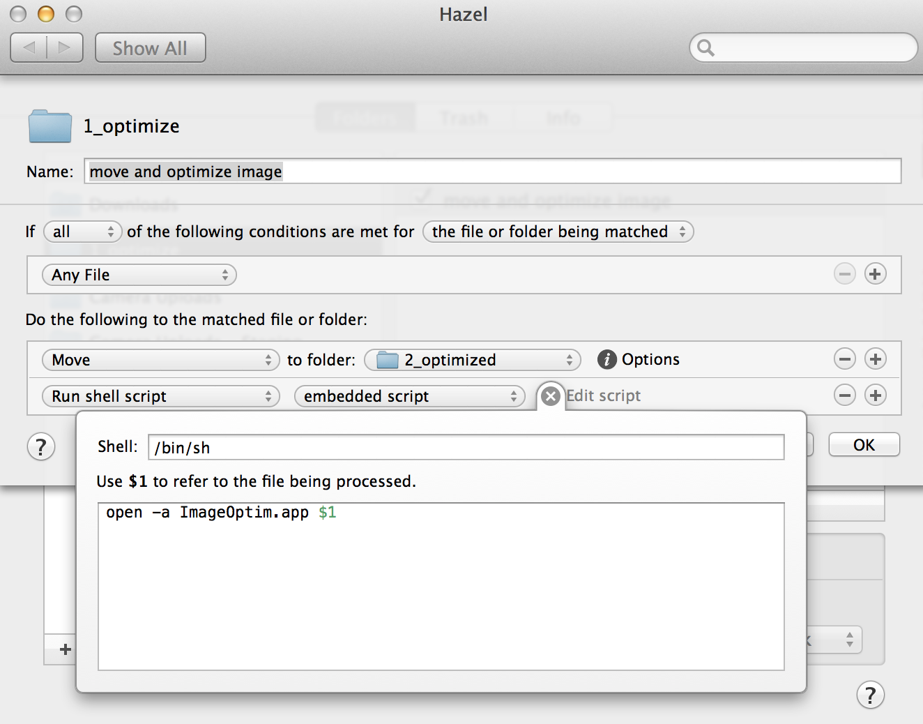 Hazel rule with ImageOptim Hazel rule with ImageOptim